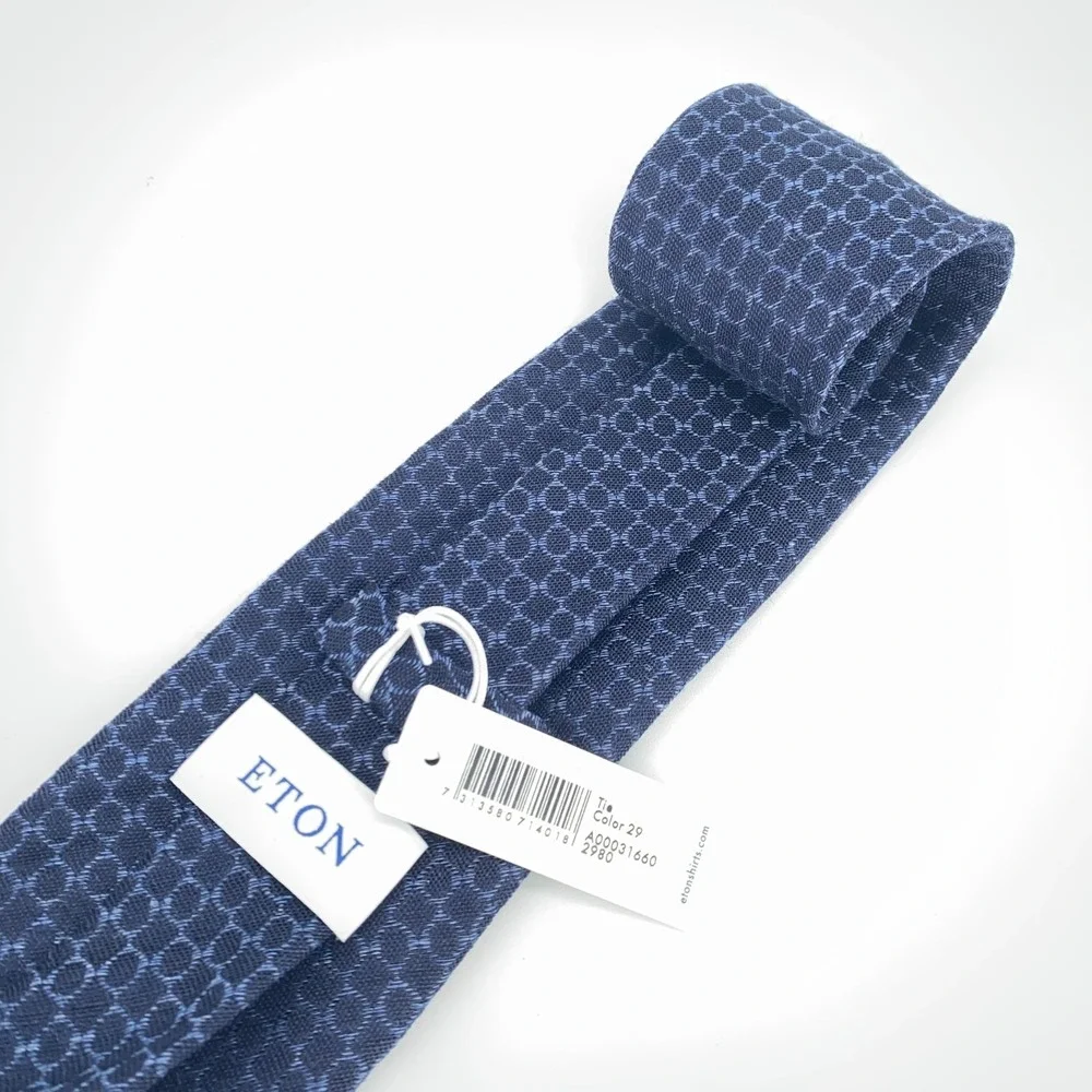 Eton Tie Mens One Size Blue Navy Patterned Silk Blend Necktie Italy Made NWT